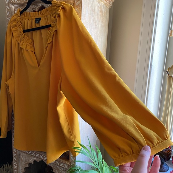 NWOT J Crew Drapey Ruffleneck Top Mustard Golden Yellow Ruffle Collar Size 2x - Picture 4 of 8